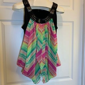 New Direction Black Blouse Beading Sheer Multicolor Overlay Size MP